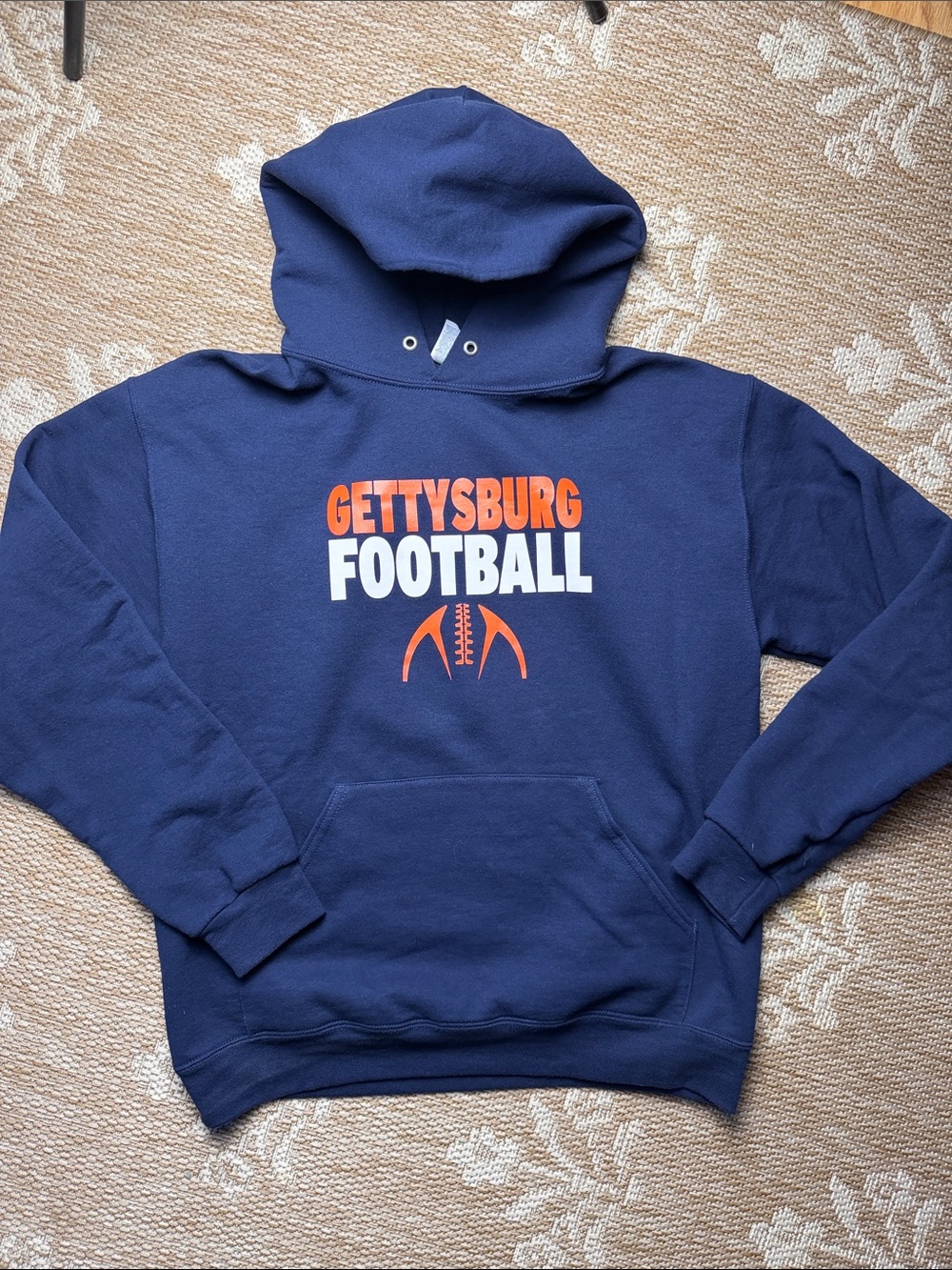 Jerzees Navy Gettysburg Football Crewneck Hoodie with Orange & White Print